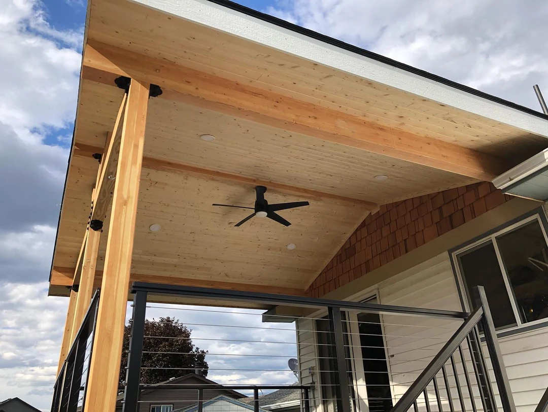 Light tongue and groove cover with fan and lighting.