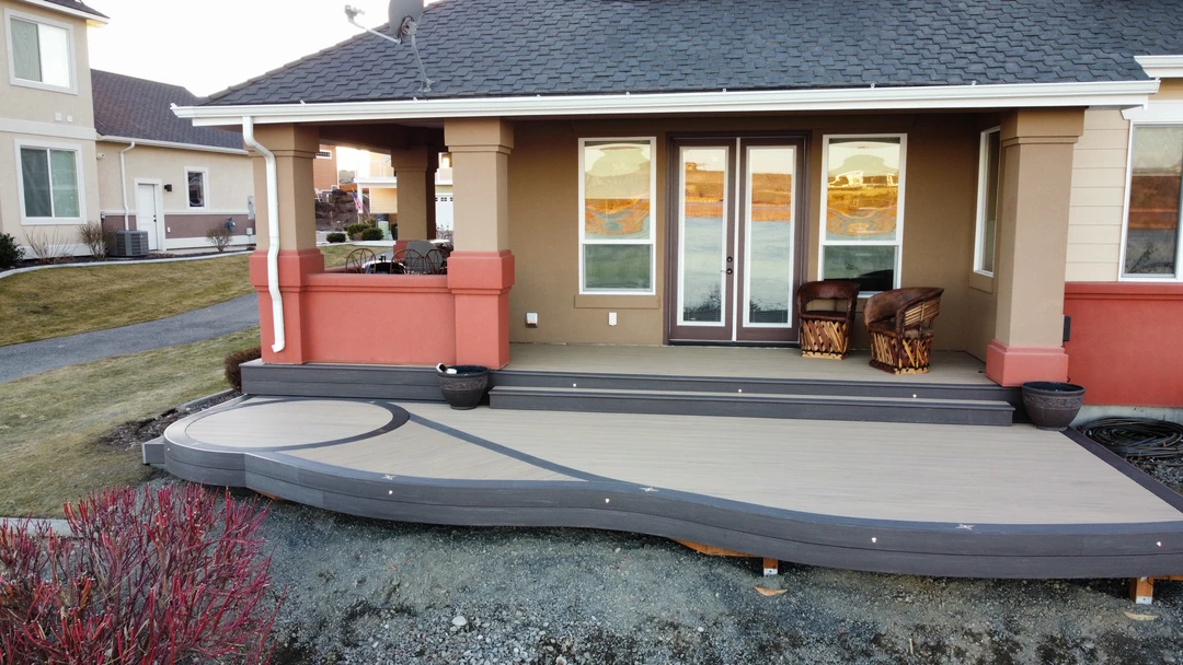 Gray deck with lighting.